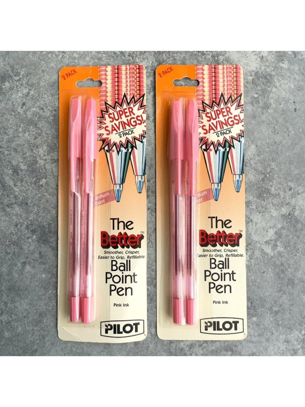 (2) VTG 90's Pilot The Better Ball Point Pen 2 Pack PINK Medium Point BP-178 NEW